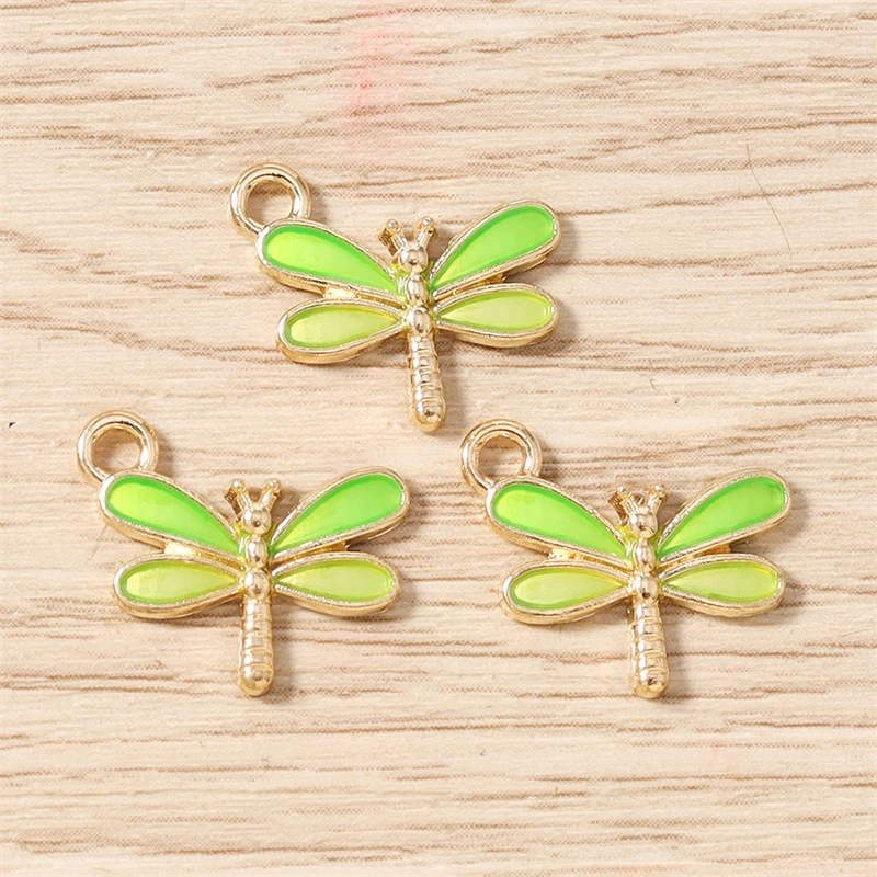 10 Stück 15 x 12 mm niedliche Emaille-Anhänger mit fliegender Libelle für die Herstellung von Halsketten, Ohrringen, Armbändern, DIY-Handwerk, Schmuckzubehör – Detail 6