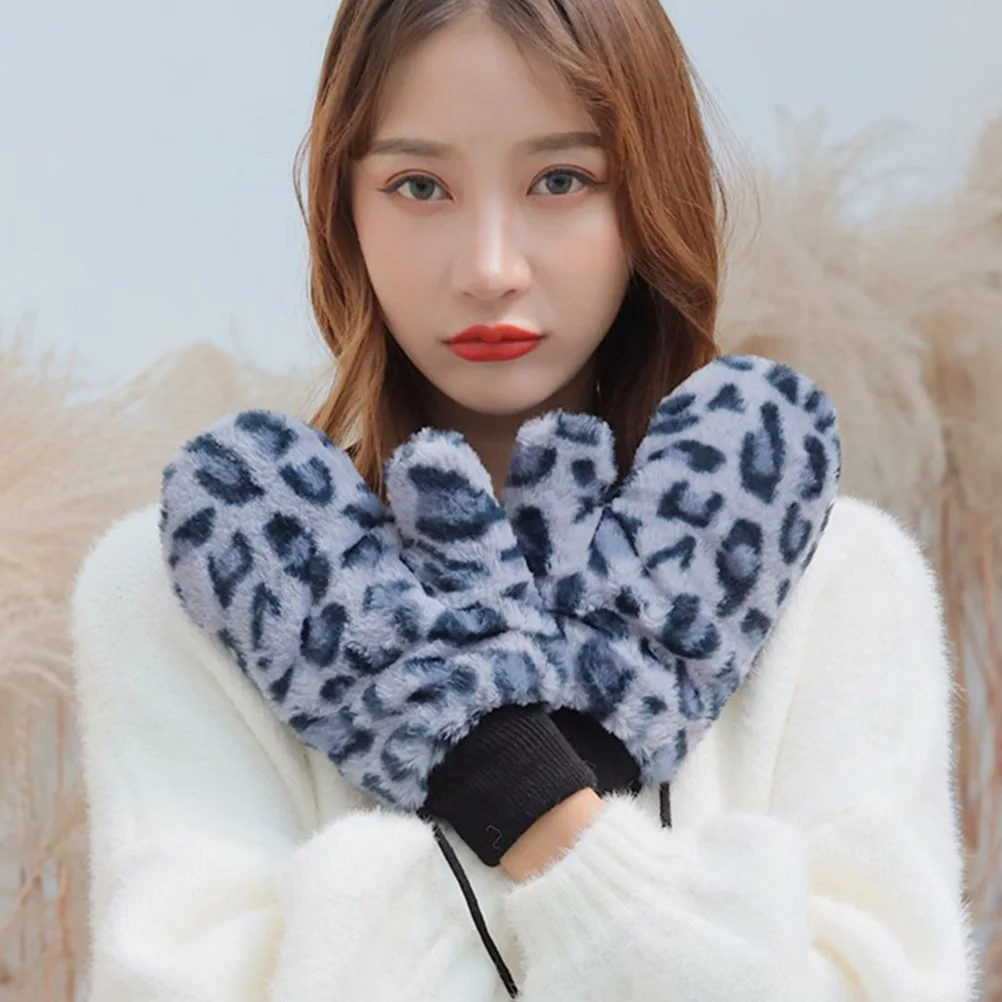 

Windproof Warm Gloves Riding Outdoor Bike Leopard Print Women Winter for Berets Cycle