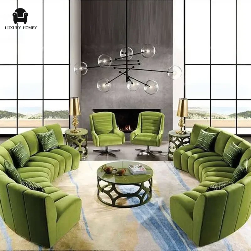 custom.ATUNUS Elegant Living Room Furniture Soft Sofa Curved Channel Sectional Sofa Boucle Fabric Couch Set
