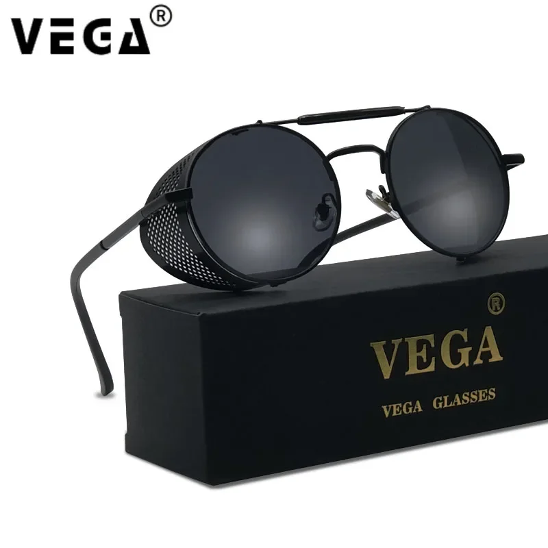 VEGA Round Steampunk Sunglasses Men/Women With Folding Side Shields Metal Vintage Steampunk/Steam Punk Glasses/Sunglasses 340