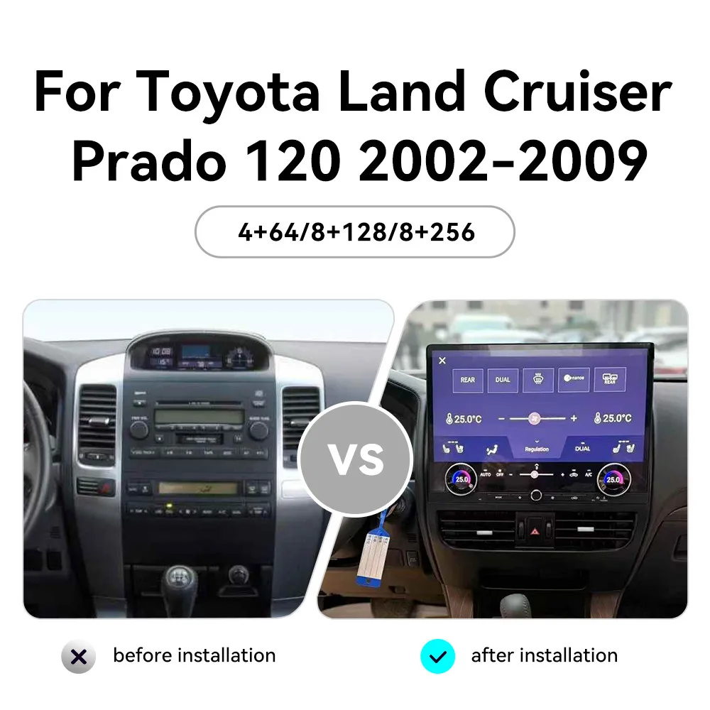 

16,8-дюймовый автомобильный радиоприемник CarPlay Android 13 для Toyota Land Cruiser Prado 120 2002-2009, мультимедийный плеер с сенсорным экраном, GPS-навигация DSP