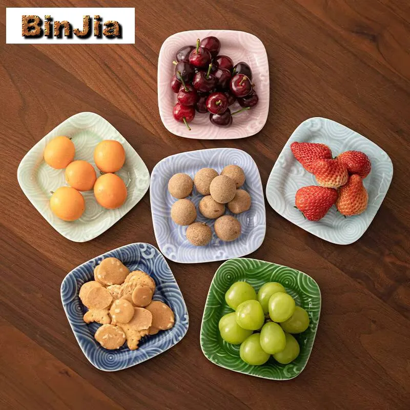 Plato cuadrado de ondas marinas chinas, salsa de soja, vinagre, soporte de porcelana, té, pastelería, comida, Mini nuez pequeña, postre, plato de dulces, ceremonia
