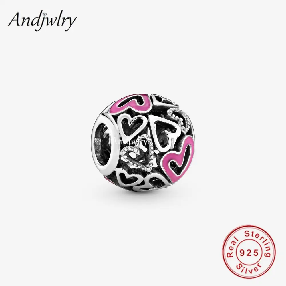 Fit Original Bracelet 925 Sterling Silver Openwork Pink Hearts All Over Charm Bead Bangle Necklace For Women Jewelry Berloque