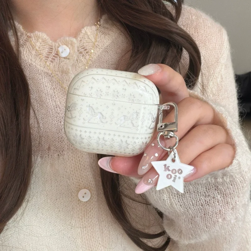 

Simple White Horse Pattern Earphone Case For Apple Airpods 3 4 Pro 2 Cover with Pendant Silicone Headphone Cases Cute Charging C