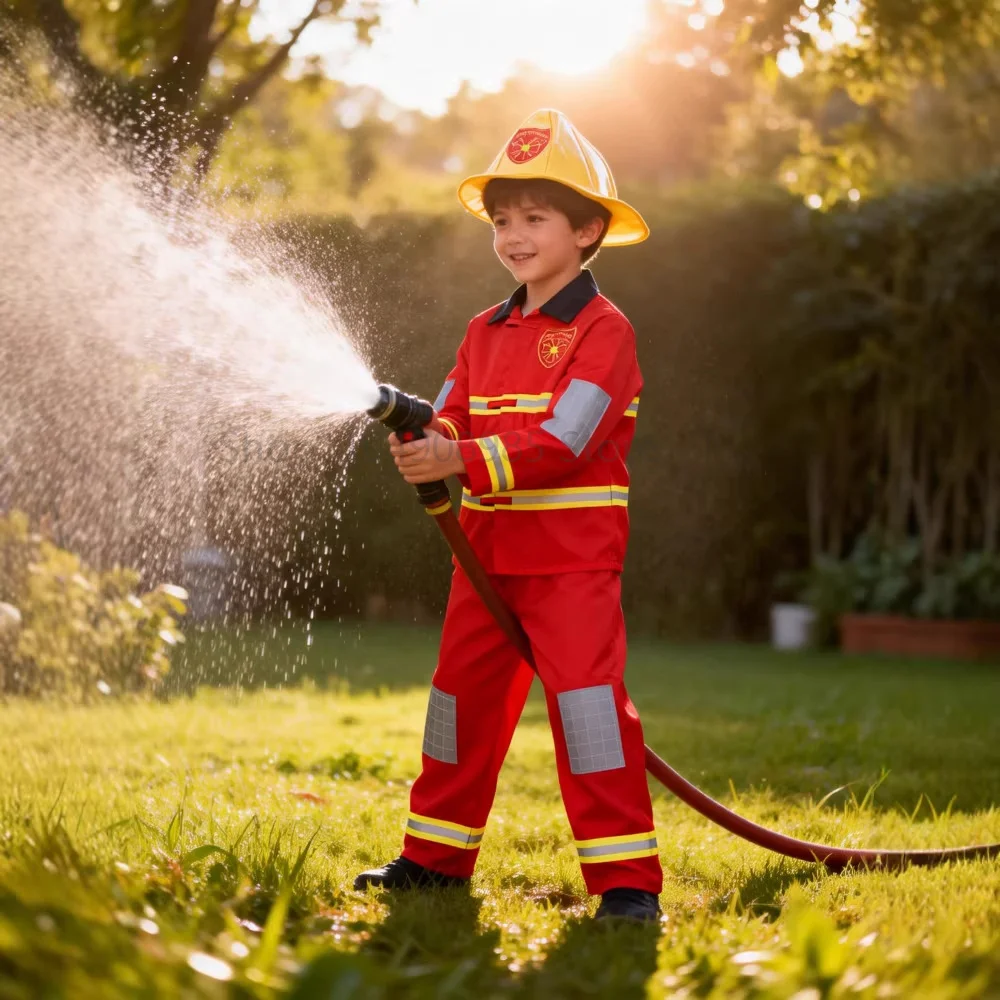 

Firefighter Cosplay Costume Enfant Fireman Role Play Profession Work Clothes Party Performance Outfits World Book Day Stage Set