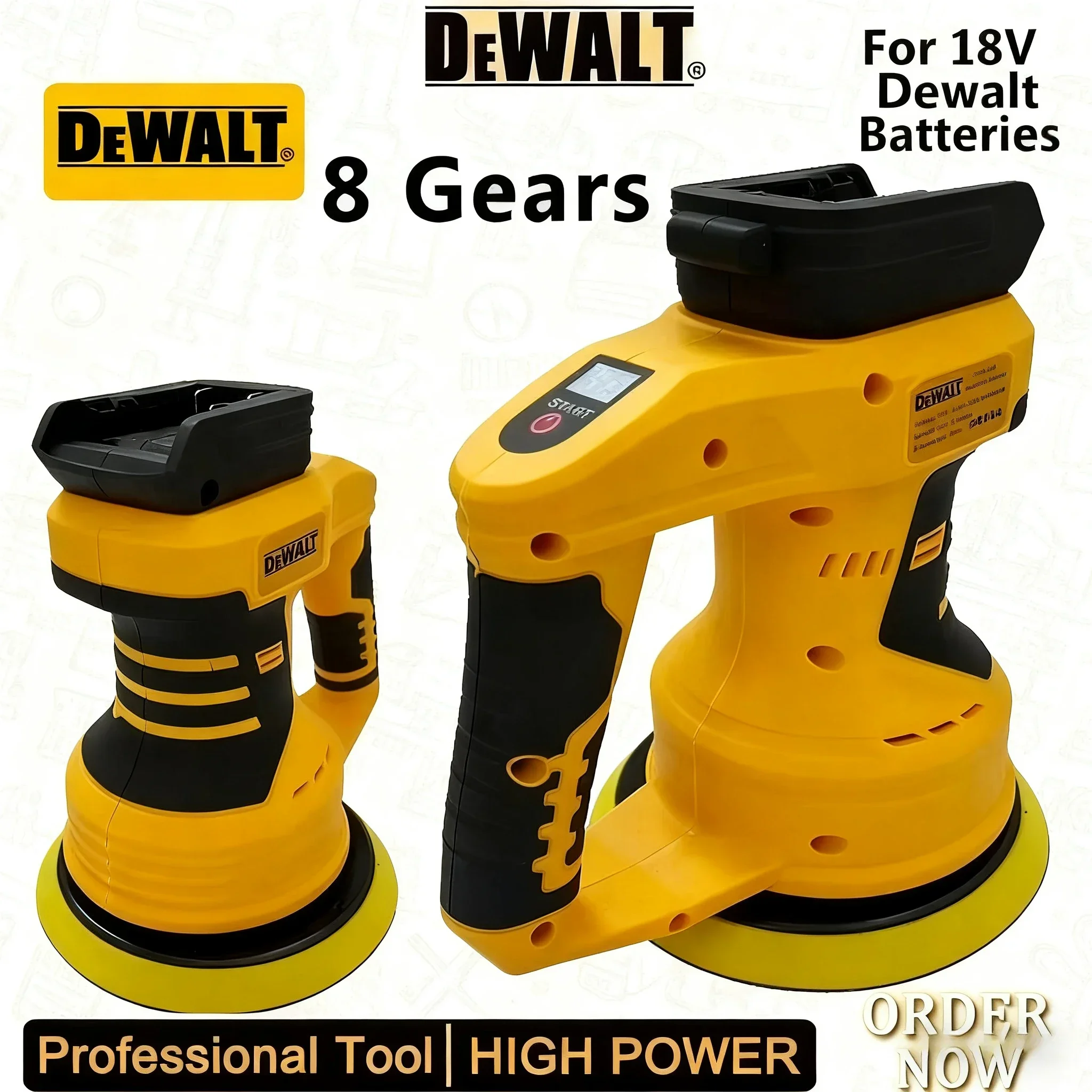 Dewalt 8 Gears Cordless Car Polisher Adjustable Auto Electric Waxing Sanding Sealing Glaze Tool Rechargeable