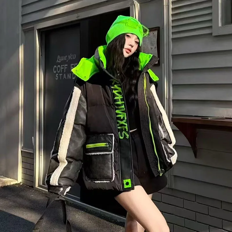 Winter Thick Warm Down Parkas Women Streetweat Print Down Jacket Fashion Harajuku Casual Oversize Coat Winter Hooded Outwear