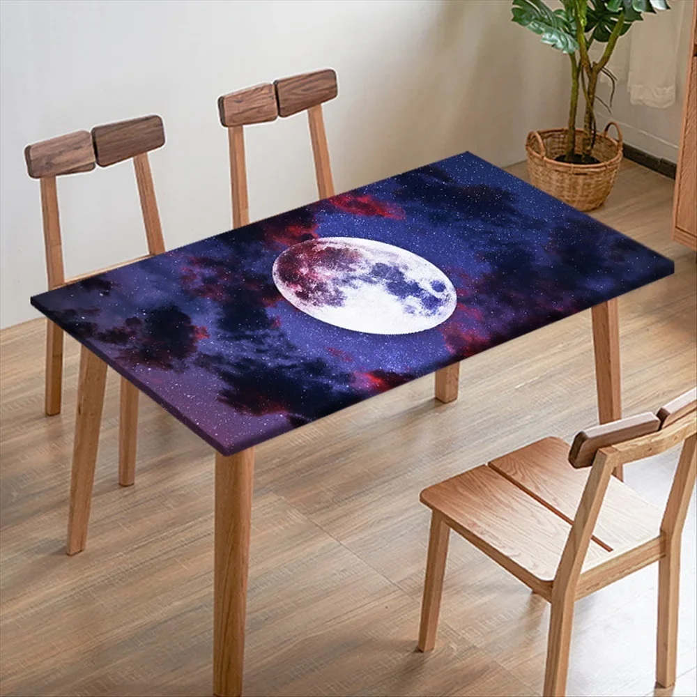 Customized Space Planet Printed Tablecloth with Elastic Band Waterproof Rectangle Table Cover for Kitchen Home Textiles