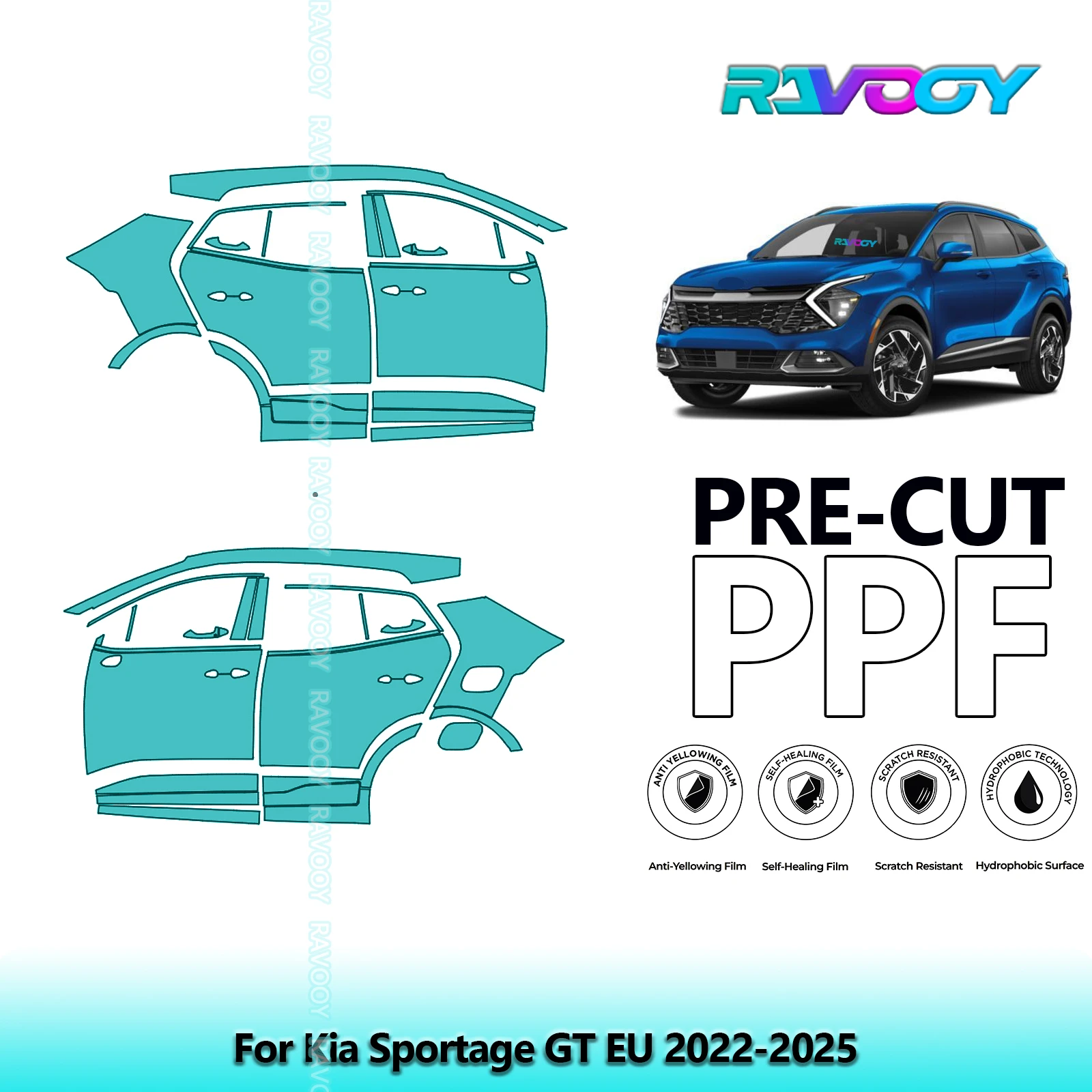 

For Kia Sportage GT EU 2022-2025 8.5mil Clear Matte Pre-Cut PPF Door & A/B Pillar Kit TPU Paint Protection Film Set