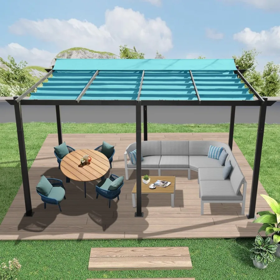 

11 X 16 FT Outdoor Living Outdoor Retractable Pergola with WeatherResistant Canopy Aluminum Garden Pergola Patio Grill Gazebo f