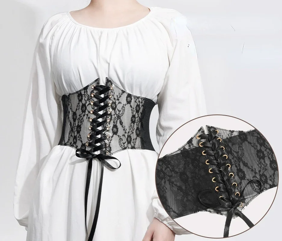 

Women's Belt Lace Tie Wide Belt Elegant Ladies Stretch Wide Belt Ladies Top Decoration with Stretch Elastic Waistband