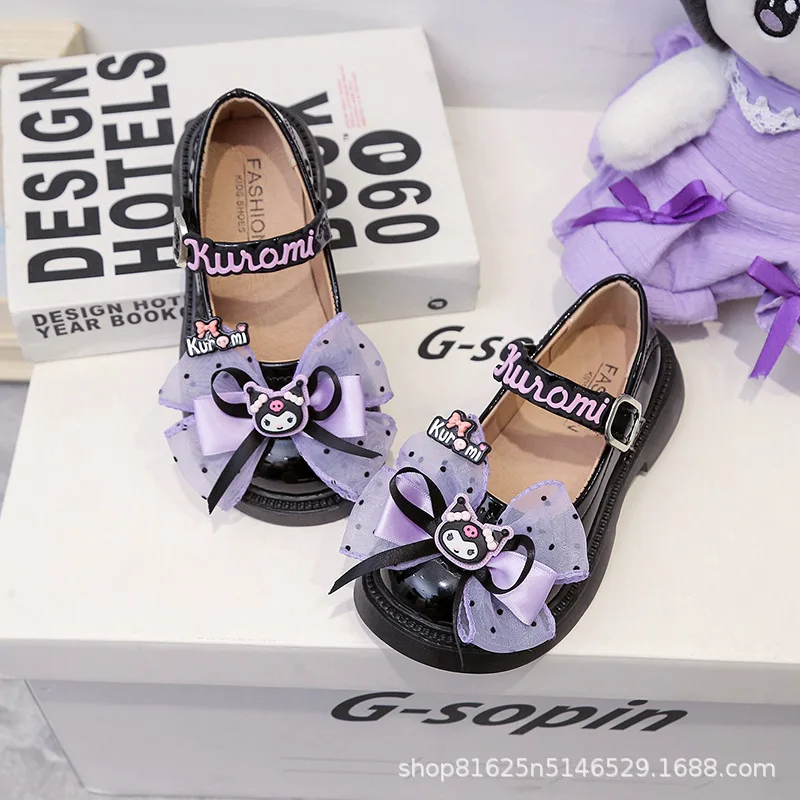 

Kuromi Sandals Sanrios Girl Leather Shoes Spring Summer New Kawaii Cartoon Child Princess Shoes Fashion Soft Bottom Anti-Slip