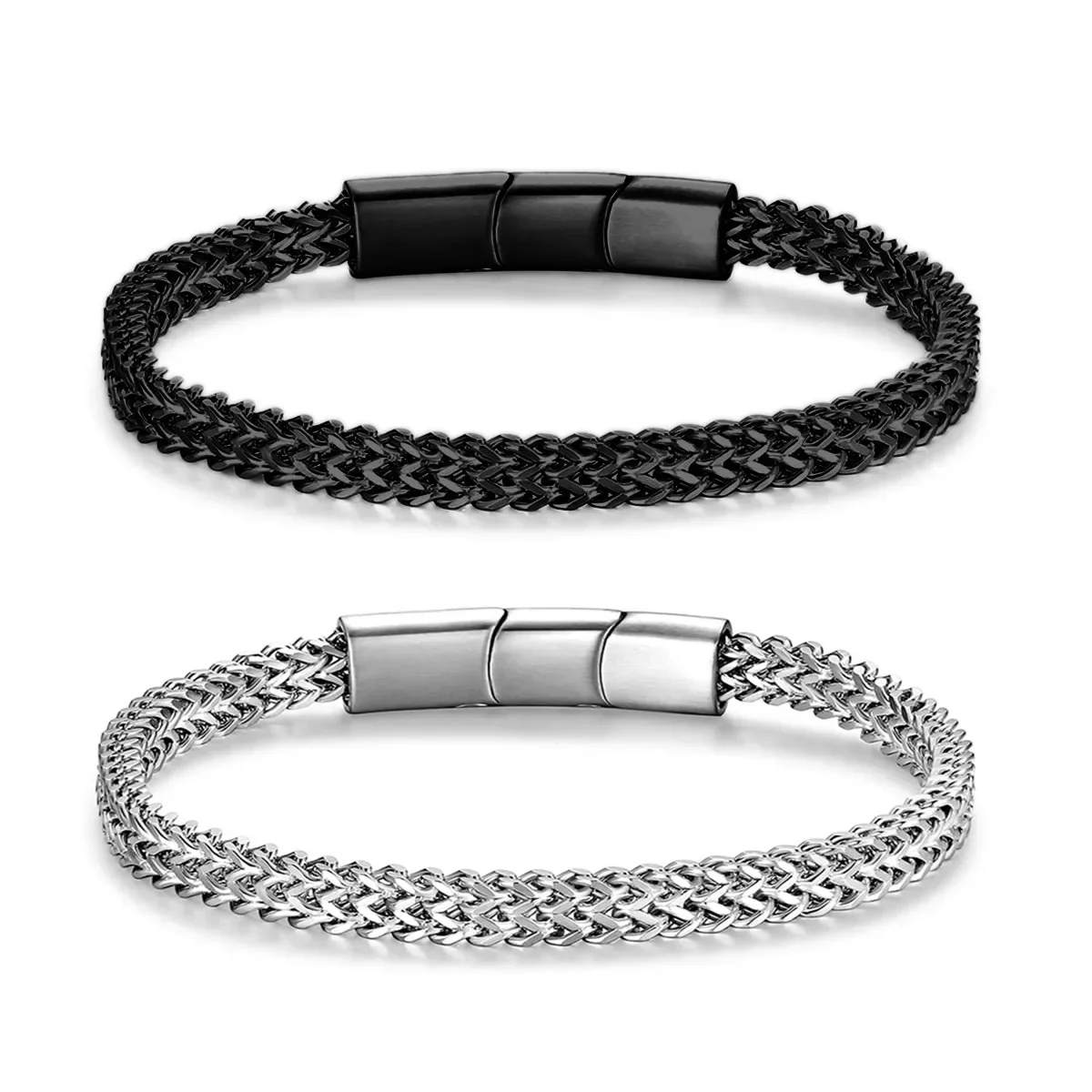 

Vintage Stainless Steel Magnetic Bracelet Black Titanium Steel Three Section Magnet Clasp Bracelet for Men Party Jewelry