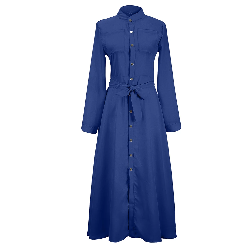 Elegant Chiffon Shirts Dress Women Single-Breasted Button Lace-up Long Sleeve Dresses For Women Vintage Clothing Plus Size 5XL