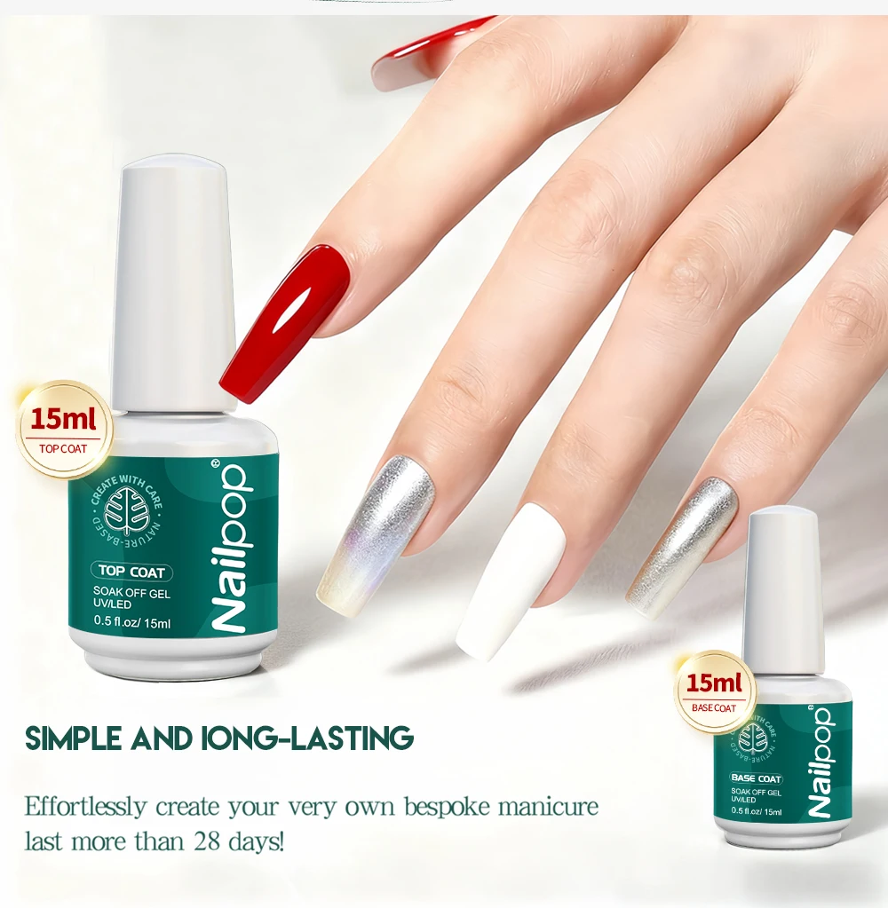 Nailpop HEMA/TPO Free Top Base Coat Gel-Nagellack, 15 ml, klar, losweken, UV/LED, ausgehärtet, professioneller Kunstsalon, Heimgebrauch, langlebig, 1 Stück – Detail 4
