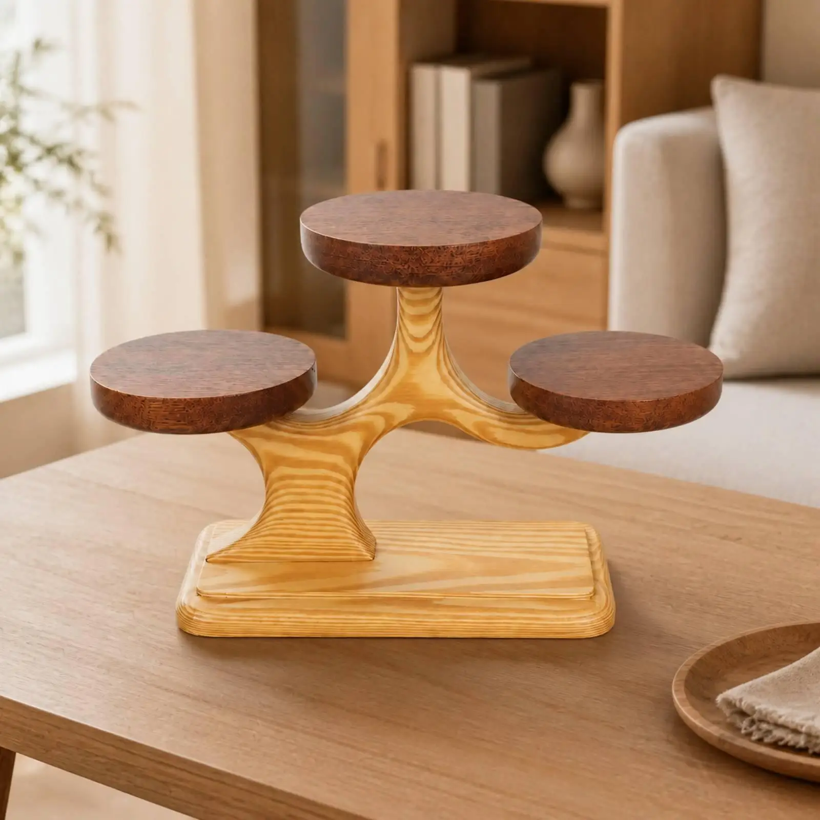 Three Tier Wooden Sushi Serving Stand for Table Decorative Tray with Sashimi Dessert Fruit Display Rack for Buffet Party Home
