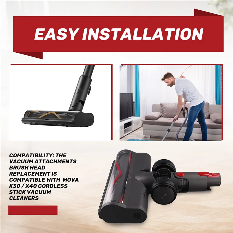 A75X رأس فرشاة دوارة ناعمة لـ Dreame Mova K30 / X40 مكانس كهربائية لاسلكية مرفق أرضية من الخشب الصلب مع مصابيح أمامية LED