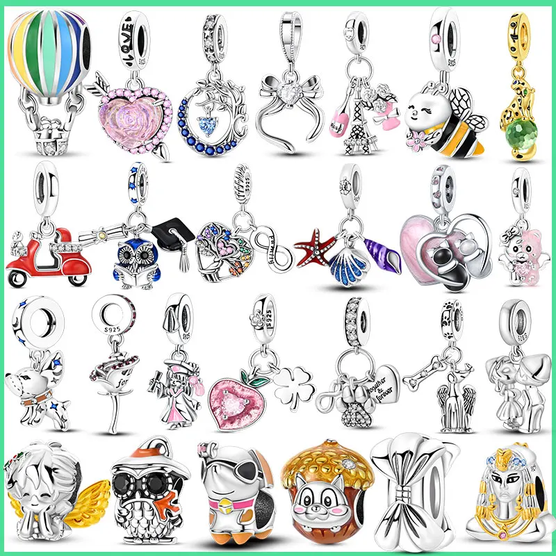 Charms Beads 925 Sterling Silver Arrow Piercing Rose Moon Tree Hot Air Balloon Pendant  Beads Fit DIY Bracelet Fine Jewelr