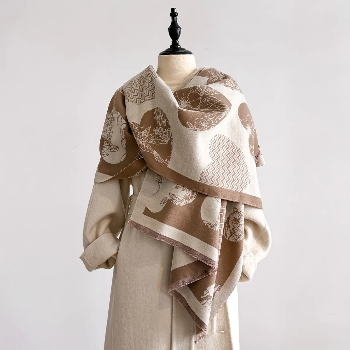 Winter Warm Cashmere Heart Scarf for Women Luxury Brand Jacquard Pashmina Shawl Wrap Neckerchief Female Design Echarpe Bufanda