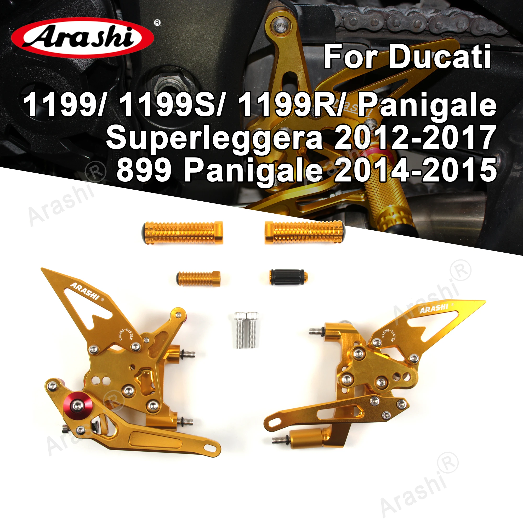 Arashi For DUCATI Panigale 899 2014 2015 CNC Rider Adjustable Footrest Foot Pegs Rearset 2012 2013 2014 2015 1199 1199S 1199R