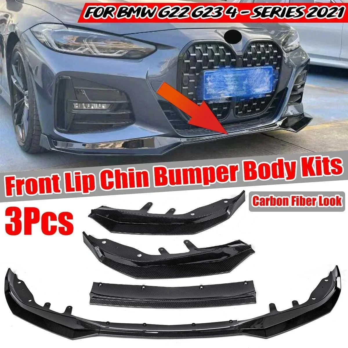 Car Front Bumper Lip Body Kit Spoiler Diffuser Lip Protector Cover Guard Deflector Lip For BMW G22 G23 4 Series 2021 Body Kit