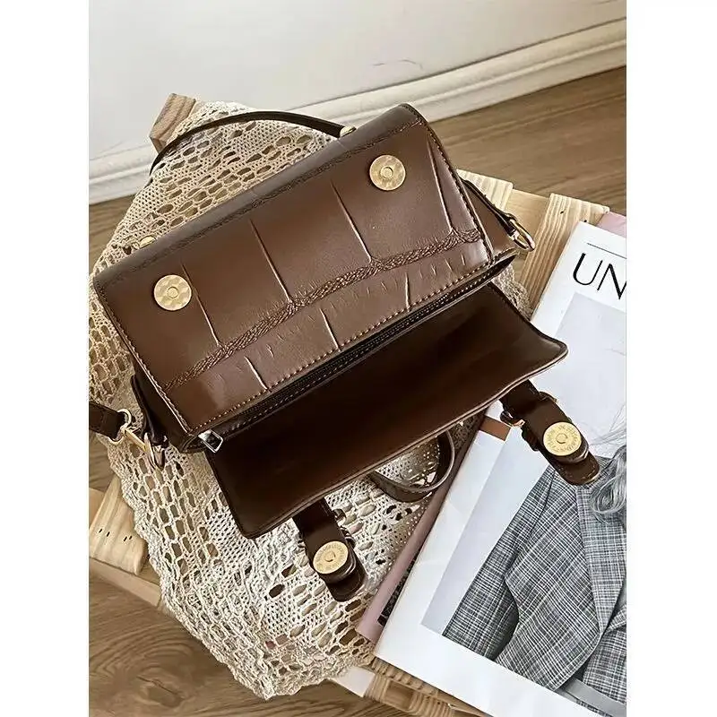 Bloom Vintage Brown Messenger Women Autumn Retro Leather Chic Handle Mini Bag Female Elegance Casual Crossbody Bags Purse