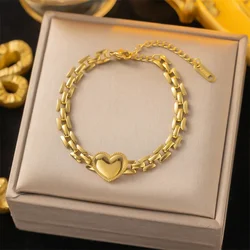316L Stainless Steel New Fashion Fine Jewelry Hip Hop Punk Watch Band Shape Love Heart Charm Thick Chain Bracelets For Women