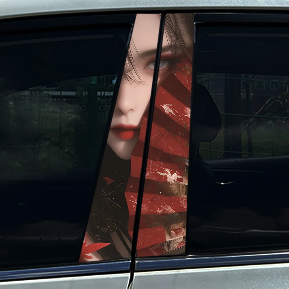 Beauty Tattoo Chinese Style Car B-pillar Stickers Auto Center Column Decoration Cover Scratches Waterproof Decal Car Accessories