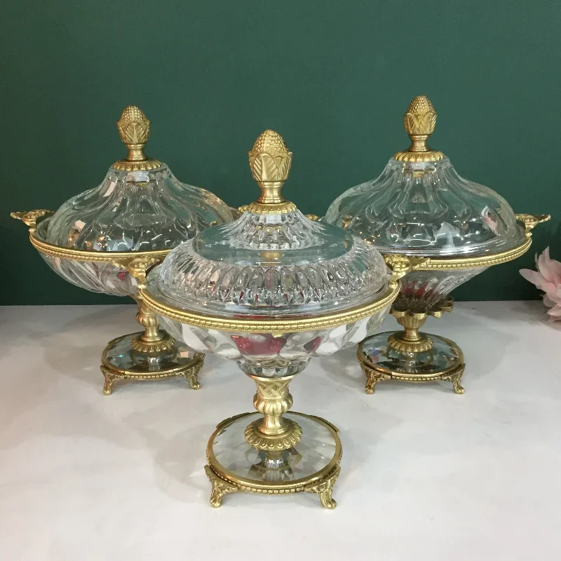 Pure copper with crystal dessert plate Living room dining office Dried Fruit Candy Plate Indoor flowers Vase decoration Gift set