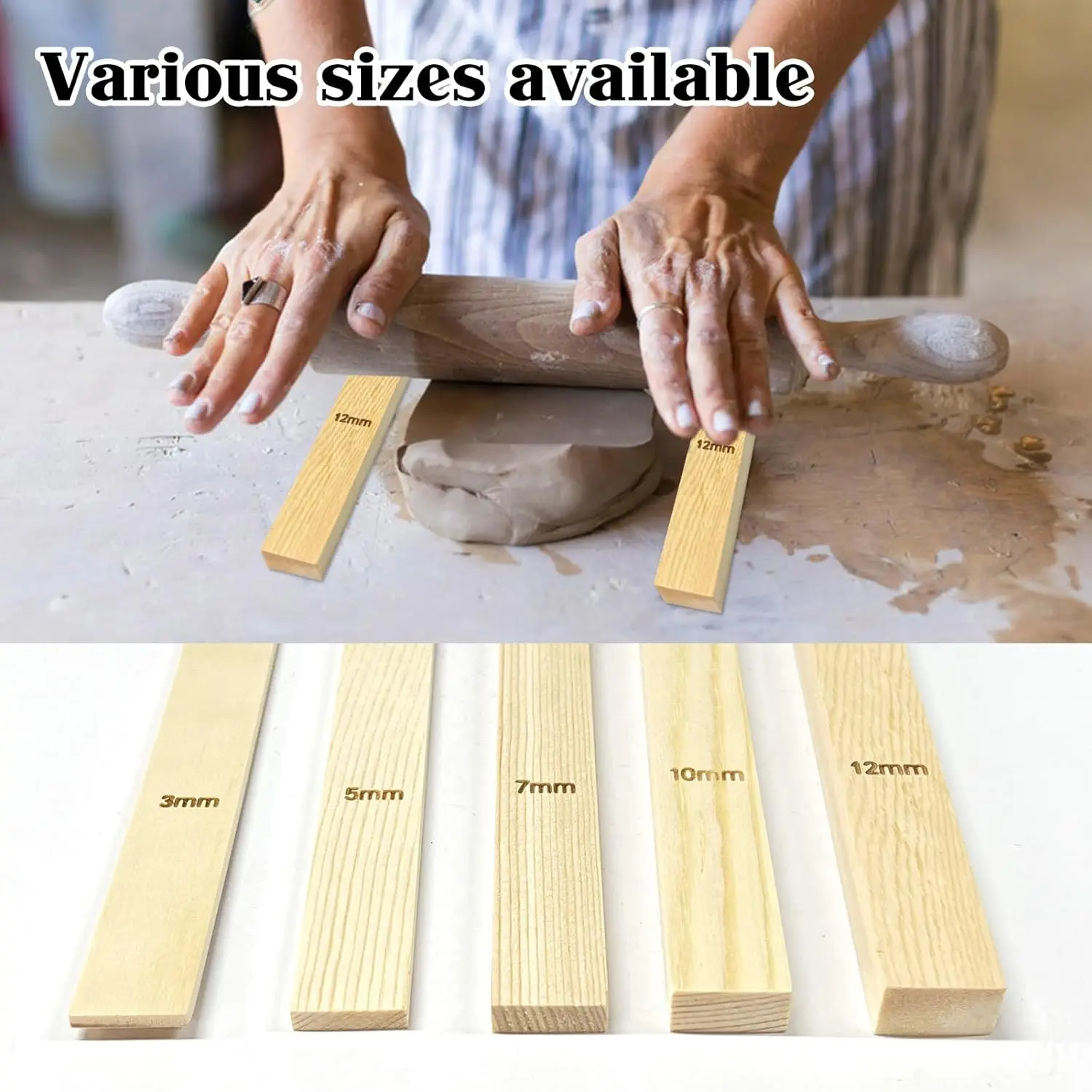 10 Pcs 5-10mm Ceramic Clay Board Guide Pine Wood Strip Wooden Ruler Ceramic Tool Rolling Clay Cutting Tool Solid Wood Guide Rail