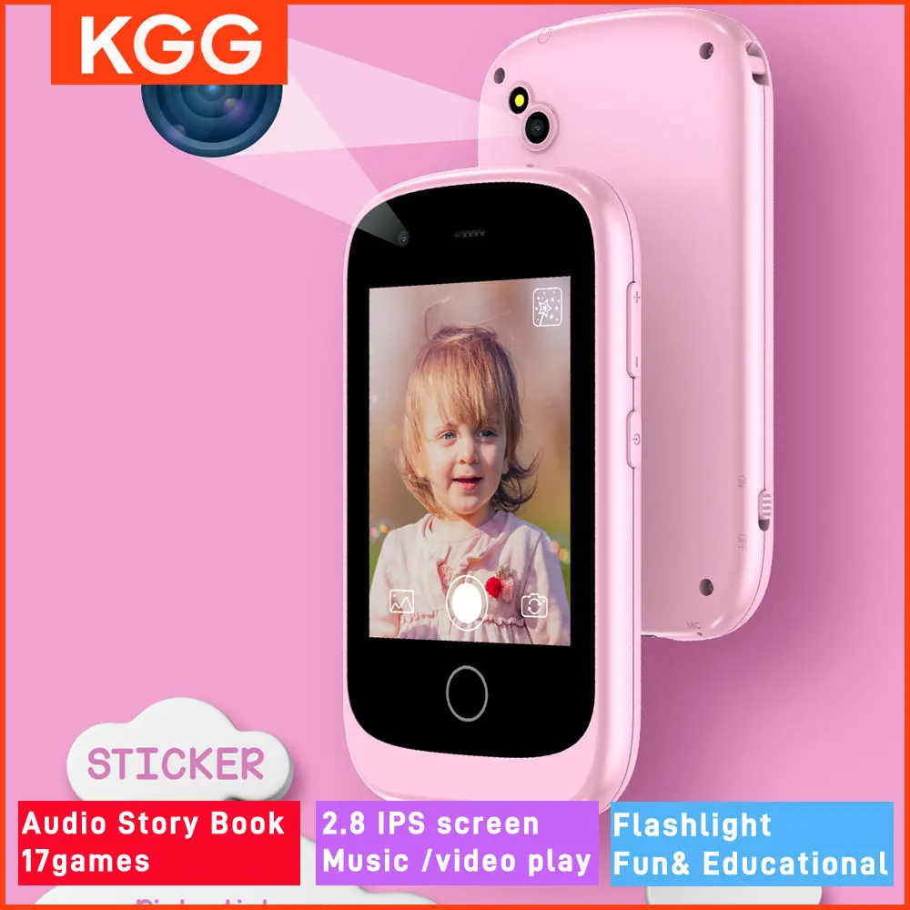 

Kids Mini Phone Habit Tracke Camera 2.8inch IPS Learning Toy Phone MP3 Player Clock Audio Book Storytelling Eduational Tool Gift