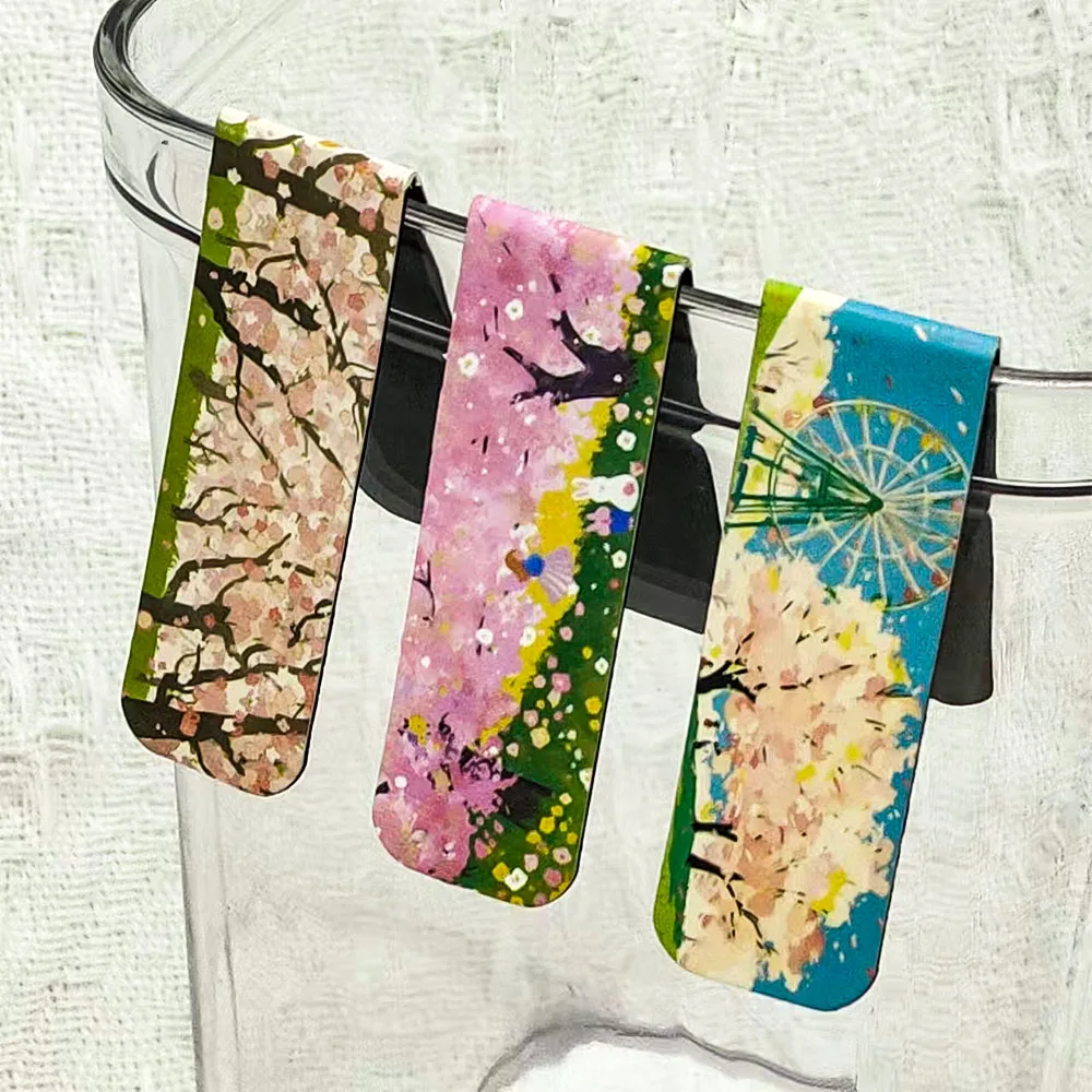 

5PCS Spring Flowers Magnetic Bookmark Rural Style Graffiti Cards Reading Notes Label School Supplies Creative Gifts Reading Tool