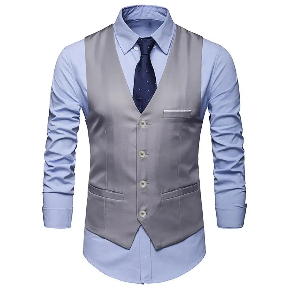 Colete masculino slim fit de peito único, colete masculino, sem mangas casual, jaqueta formal de negócios