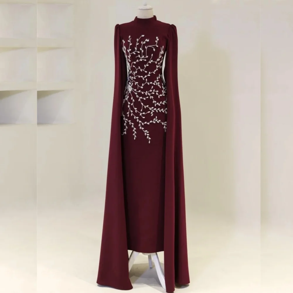 

Customized Elegant Exquisite Jersey Sequined Pleat Straight High Collar Long Dresses Bespoke Occasion Retro