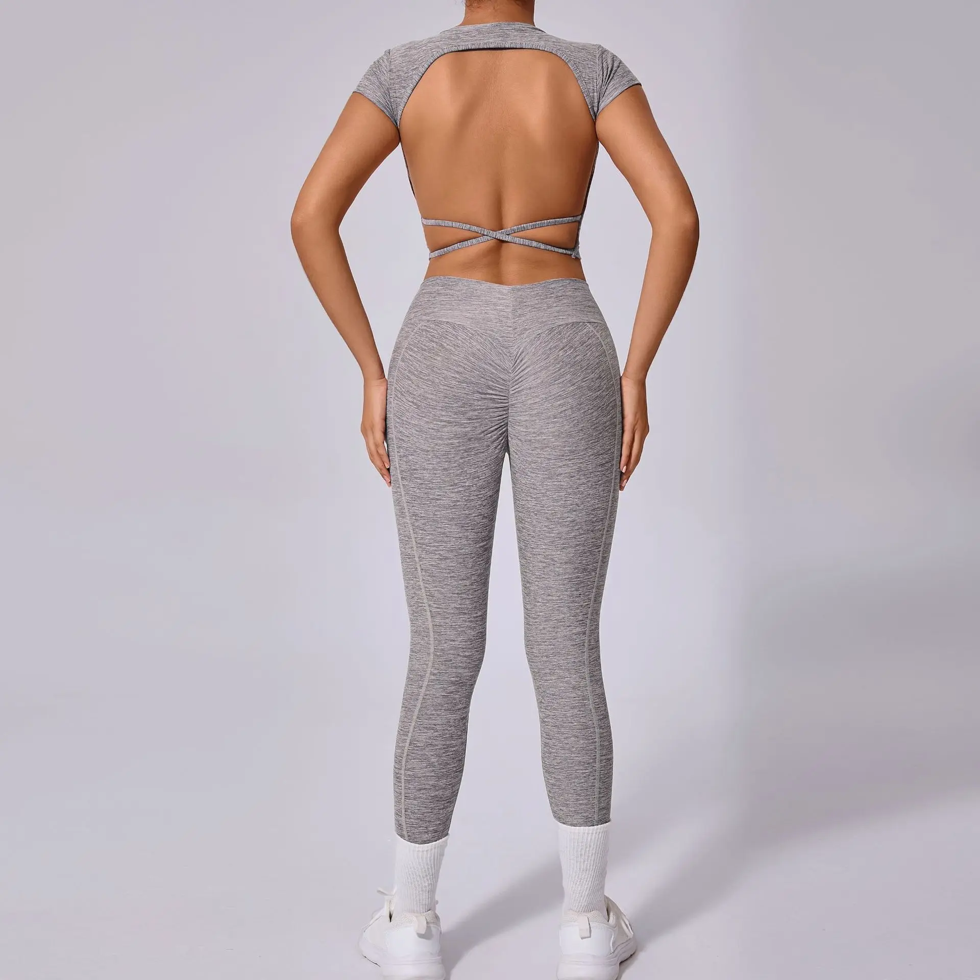 Returns No Exchanges Beautiful Back Yoga Tight Running Sports Quick-Dry Fitness Two-Piece Set For Outdoor Wear