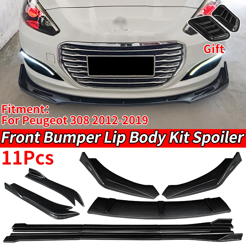 Car Front Bumper Splitters Lip Body Kit Spoiler Side Skirts Extensions Rear Wrap Angle Canard Wing ABS For Peugeot 308 2012-2019