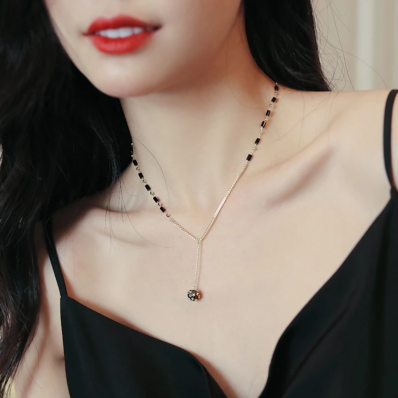 2023 neue Schmuck Für frauen Geheimnisvolle Sexy Schwarz Kristall Zirkon Ball Anhänger Halskette Party Luxus Halskette Mädchen Zubehör – Detail 2