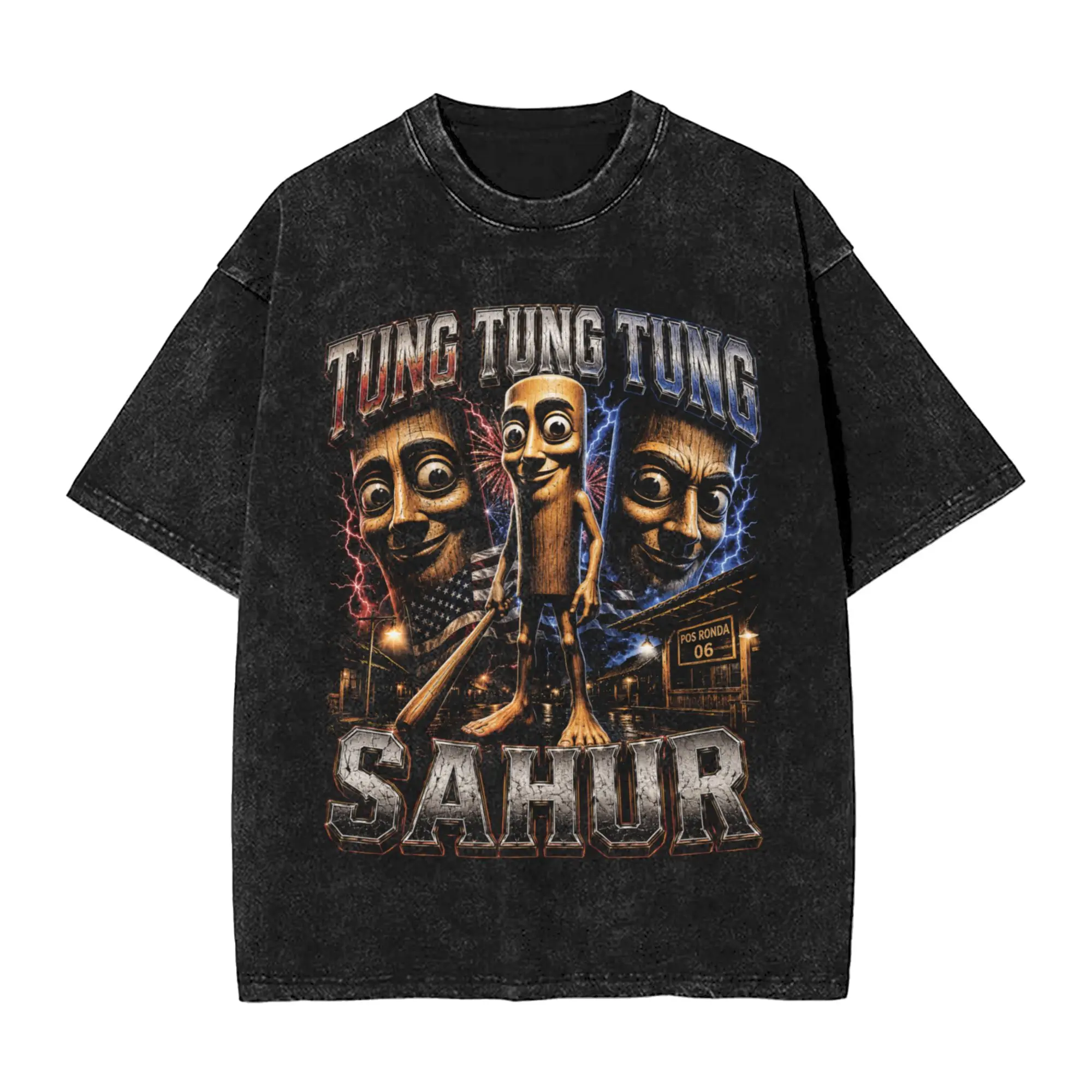 Men T-Shirt Tung Tung Tung Sahur Triple Face Italian Brainrot Meme T-Shirts Summer Tee Shirt Retro Loose Cotton Tops Plus Size