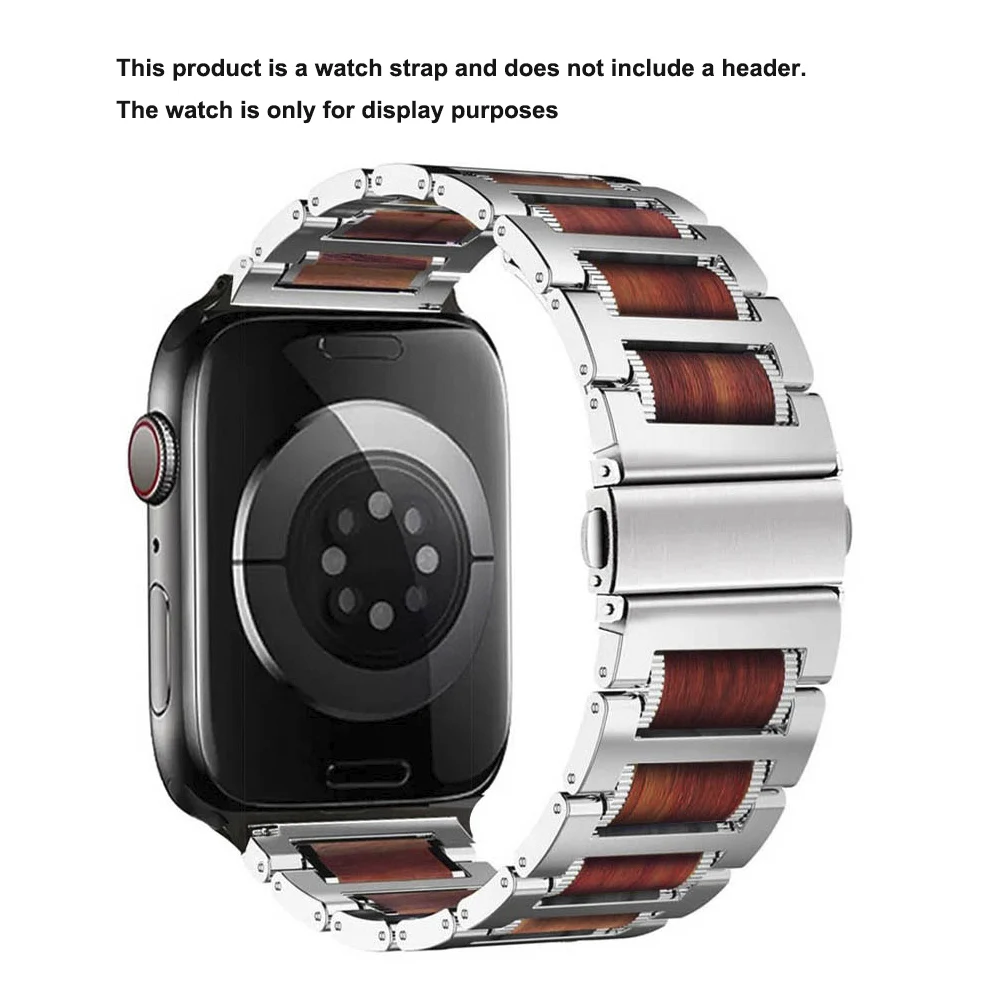 Stainless Steel Paired with a Wooden Elegant Strap, Width 22mm, Foldable Clasp for Easy Wearing, Suitable for All Types of Watches. High-Quality Business Retro Design, Mature and Classy
