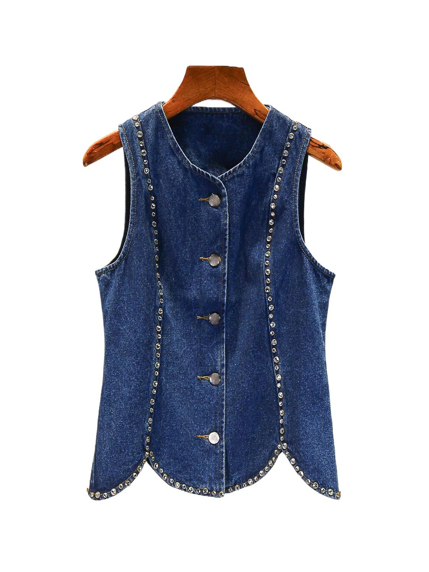 S Home South Oil الراقية المرأة الصيف تصميم تحسس الماس الجينز سترة علوية المرأة Faion تخفيف Sle ort طول #5