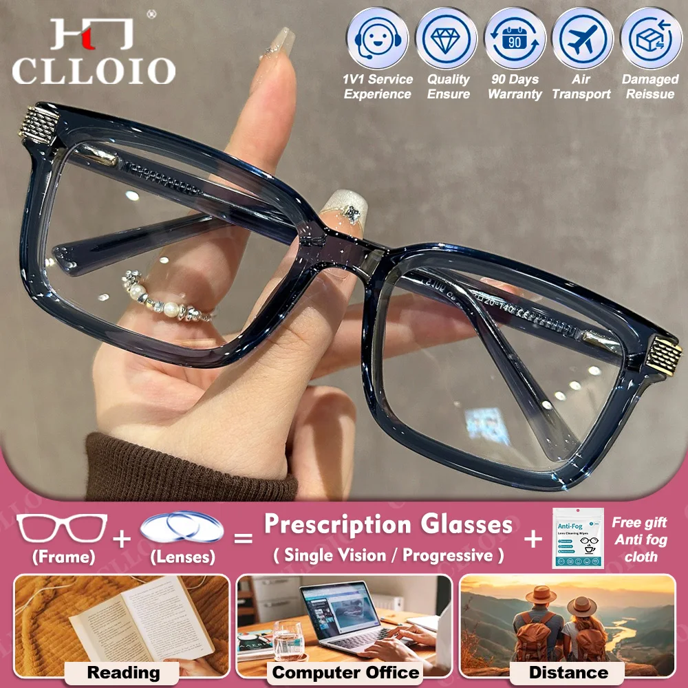 

CLLOIO Trendy Square Frame Optical Blue Light Filter Prescription Glasses Man Women Photochromic UV Protection Outdoor Glasses