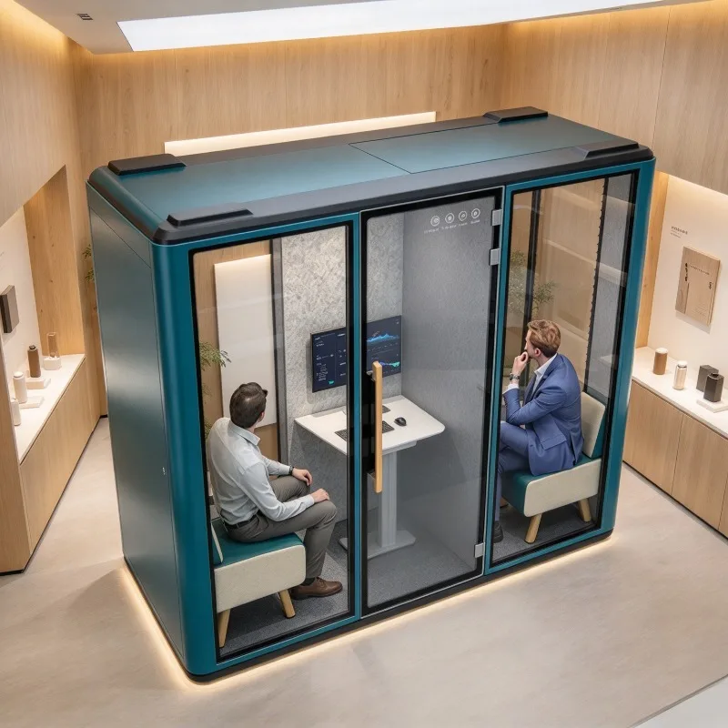 Modular Soundproof Booth Acoustic Office Pod Silent Cabin for Meeting Recording Privacy with Ventilation System and LED Light