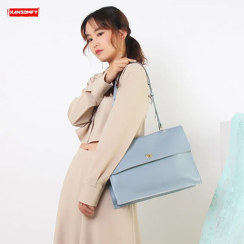 

New A4 File Package Women Handbags Fashion Portable Briefcase Large Capacity Tote Bag Leather Female Big Computer Shoulder Bag