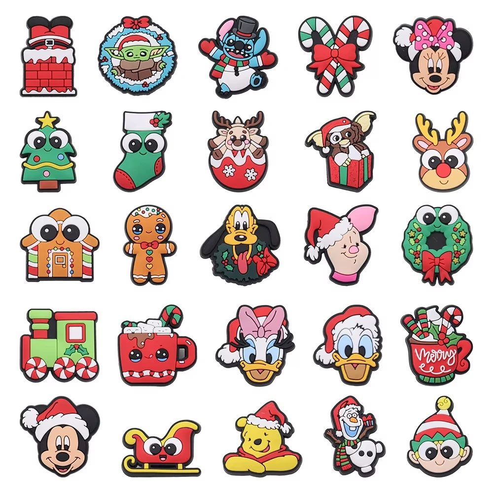25-200 pièces Disney noël Cartoo chaussures breloques bricolage artisanat accessoires chaussure Jibbitz-Type breloques pour crocs-style enfants adultes cadeaux