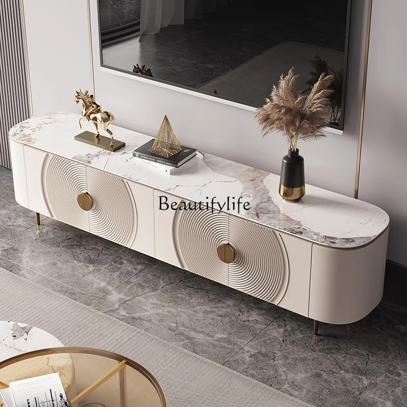 Light luxury rock panel TV cabinet coffee table combination living room household small apartment modern simple storage