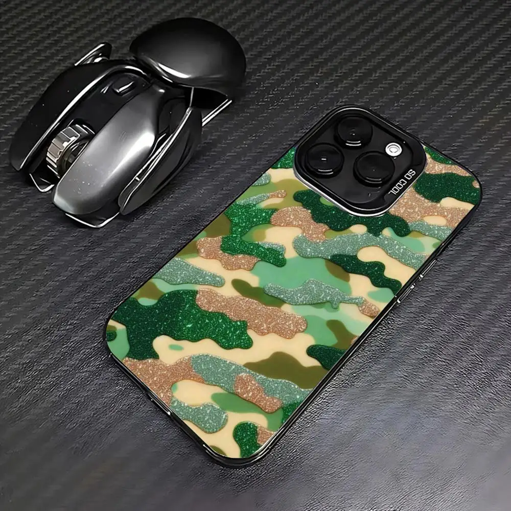Funda de teléfono con patrón de camuflaje verde adecuada para iPhone 17 16 15 14 13 12 11 Pro/Max/Plus contraportada anticaída y a prueba de golpes