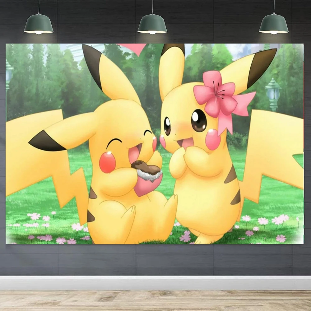 写真撮影の背景ポケモンピカチュウバナー子供のためのハッピーバースデーパーティー背景寝室の装飾ポスターは名前をカスタマイズすることができます