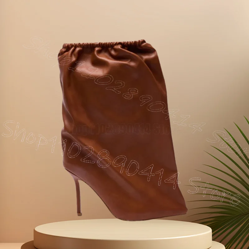 Brown Elastic Band Large Cuff Pointed Toe Boots Slip On Women Shoes Thin High Heels Party Feast Dating 2025 Zapatos Para Mujere