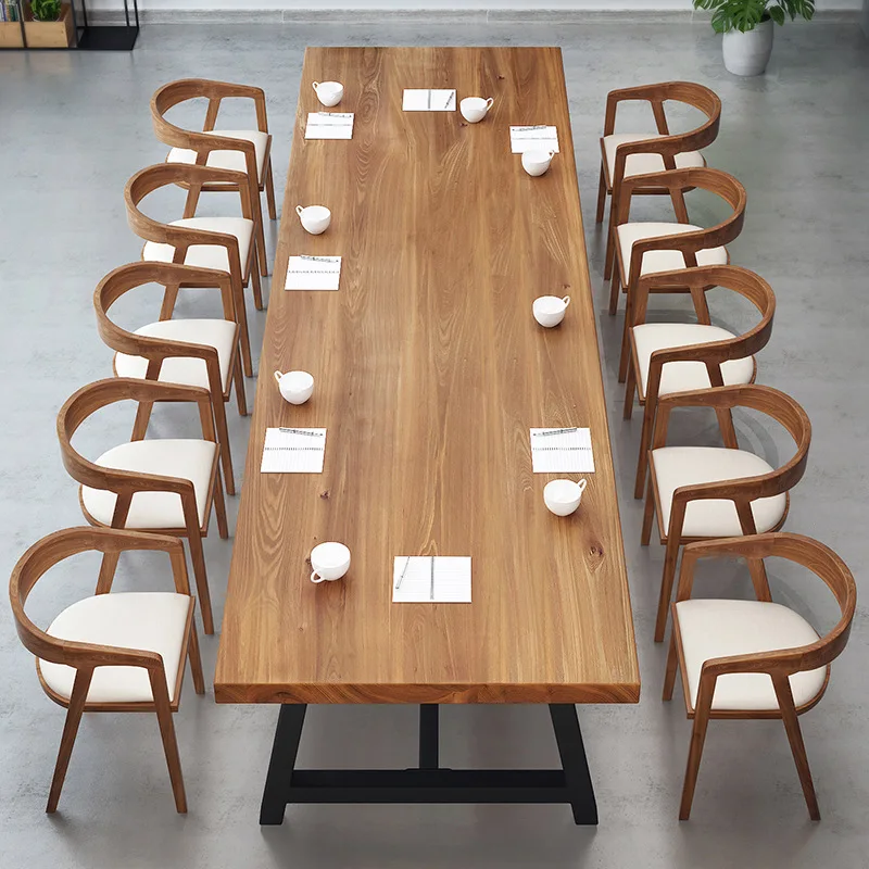 Solid wood studio staff training meeting long table business negotiation office table and chair combination