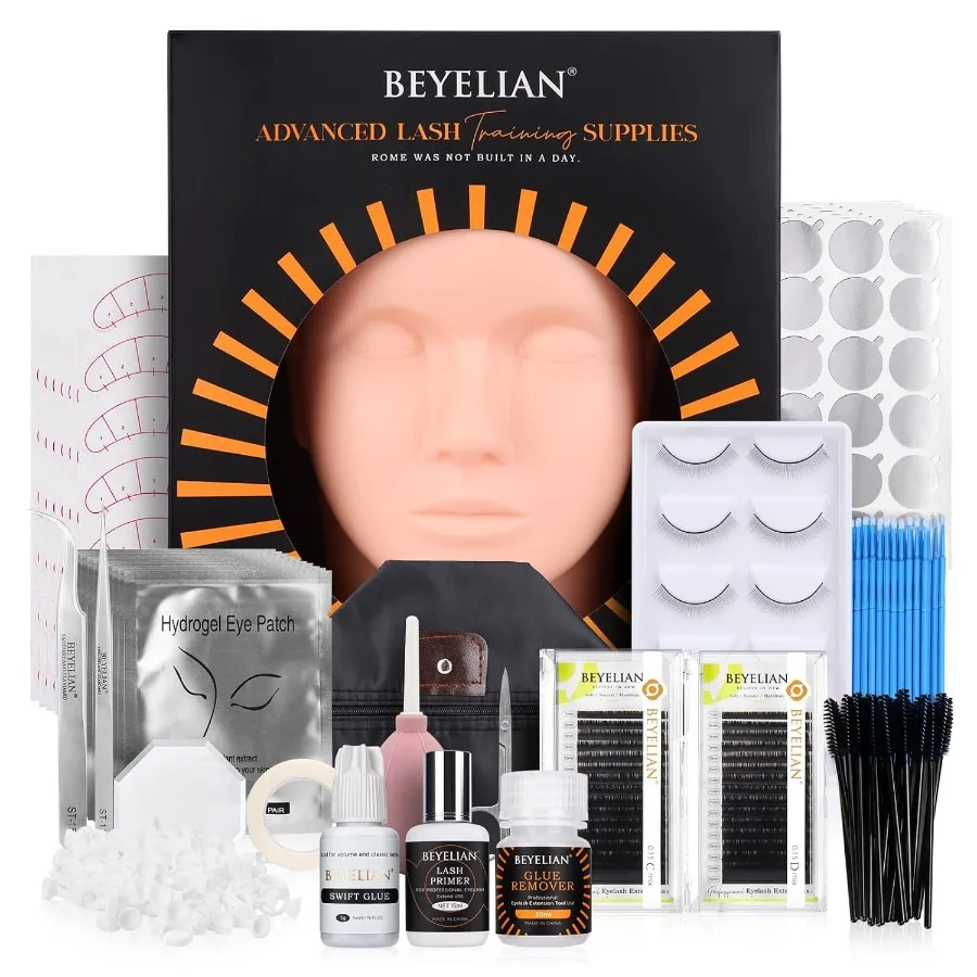 

Professional Eyelash Extension Kit with Lash Mannequin Head for Realistic Practice Training Includes Essential Tools and Suppli